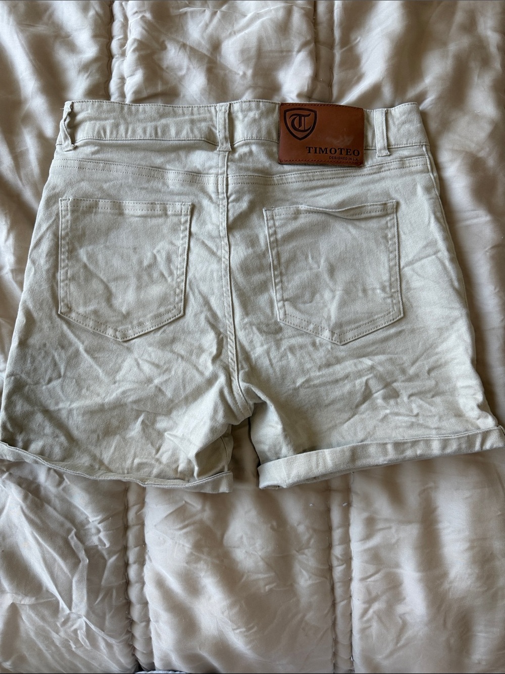 Timoteo Men's Cream Denim Rolled-Hem Jean Shorts